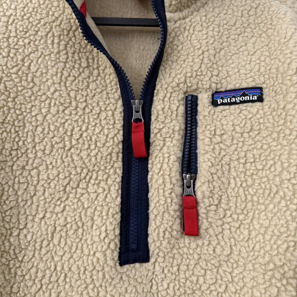 Patagonia Beige Navy Deep Pile Sherpa Fleece 1/2 Zip Pullover Sweater Mens XS - Picture 3 of 6